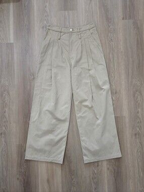 Jamie Haller Triple Pleat Cotton Wide Leg Tan Trouser Pants 10 Quiet Luxury Norm
